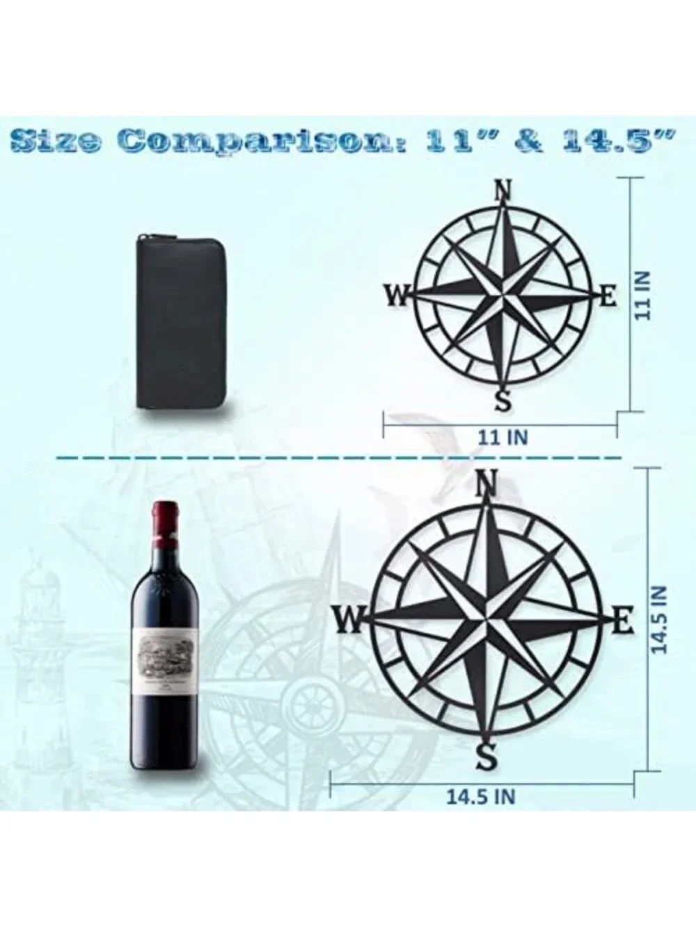 Nautical Compass Wall Decor - Black Metal Indoor/Outdoor Art for Beach Vibes